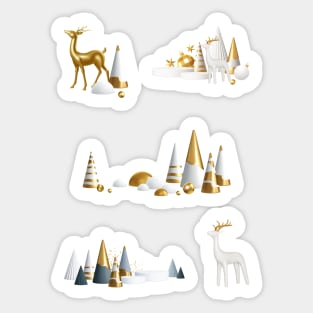 Merry Christmas White and Gold Ornament Sticker